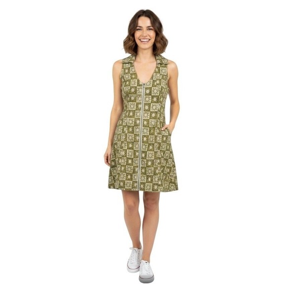 Urban Outfitters Dresses & Skirts - Urban Outfitters Dress Womens S Green Collared‎ Zip Front Linen Mini Sleeveless